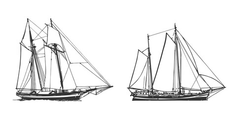 Sailing Ship Graphic Hand Drawing. Sea or river transport, an isolated object. Vector illustration