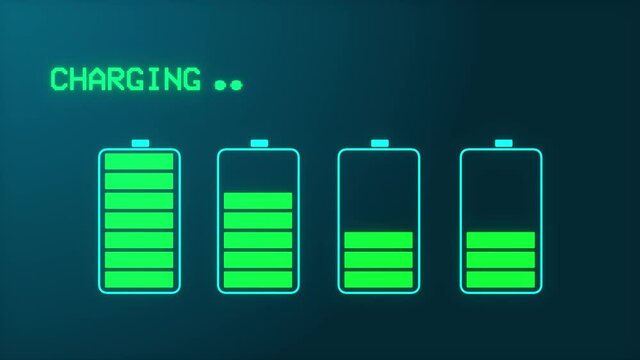 Checking Electronic, hybrid charge battery connect IoT 4k Animation. Electric vehicle battery charging indicator showing an increasing battery charge. 4K Future hybrid cars, Artificial Intelligence.