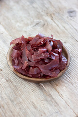 Jerky meat served on a plate