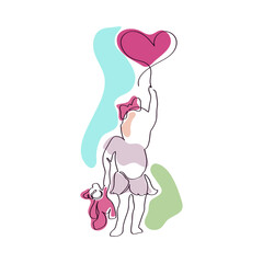 The figure shows a child and a teddy bear on a white background 