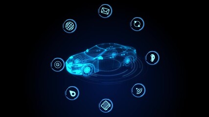 Car Auto service HUD infographic ui dashboard icon Animation. futuristic user interface analysis and diagnostics in the hud style. Environment friendly innovative technology in automobile industry. - Powered by Adobe