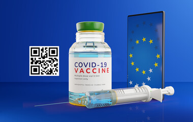 concept of digital health passport of Europe and mobile phone 3d-illustration