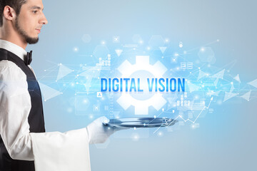 Waiter serving new technology concept