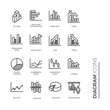 Simple Set of Graph and Diagram Related Color Vector Line Icons. Contains such Icons as Presentation, Pie Chart, Round Diagram, Candlestick Chart and more.