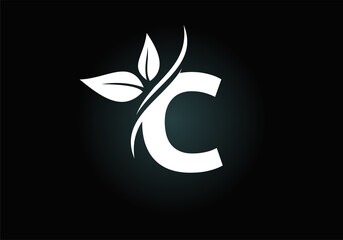 Initial C monogram alphabet with two leaves. Green, eco-friendly logo concept. Modern vector logo for ecological business and company identity