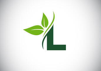 Initial L monogram alphabet with two leaves. Green, eco-friendly logo concept. Modern vector logo for ecological business and company identity