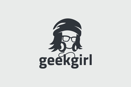 geek girl logo vector graphic with a girl or woman head for any business.