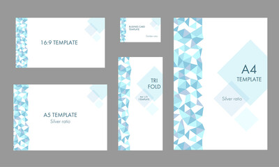 ブルー系のアブストラクト柄　ビジネステンプレート　セット
