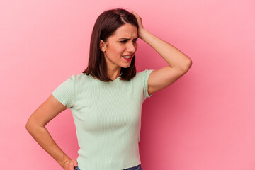 Young caucasian woman isolated on pink background celebrating a victory, passion and enthusiasm, happy expression.