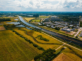 Aerial drone view of the beautiful landscape of Kanaalpark in Rosmalen the Netherlands 