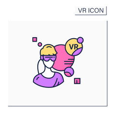 Virtual reality player color icon. VR headset. Person change actuality using special goggles with a screen. Modern virtual technology concept. Isolated vector illustration