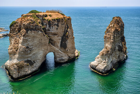 Raouche, or Pigeons Rock, Beirut, Lebanon.