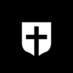 Christian Cross and Shield of Faith isolated on dark background