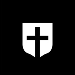 Obraz premium Christian Cross and Shield of Faith isolated on dark background