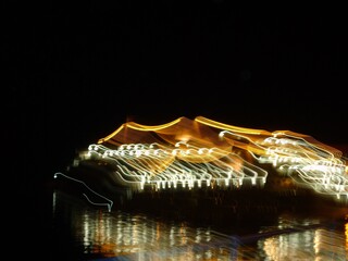 Ship at the night with lightings