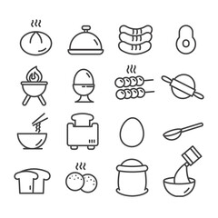 Set of minimal kitchen tools or cooking icon. Cute food concept isolated modern outline on white background