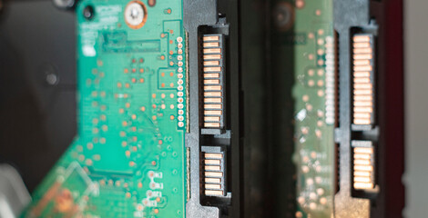 Close up of SATA hard drives.