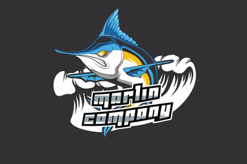 marlin fish esport and sport mascot logo design in modern illustration concept