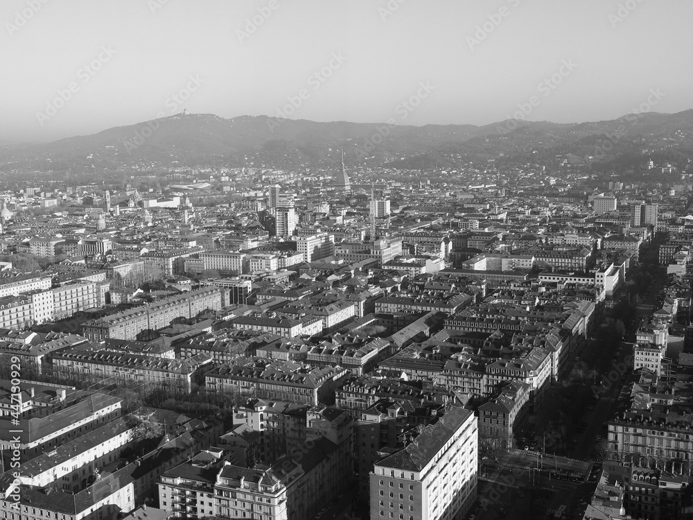 Poster aerial view of turin in black and white