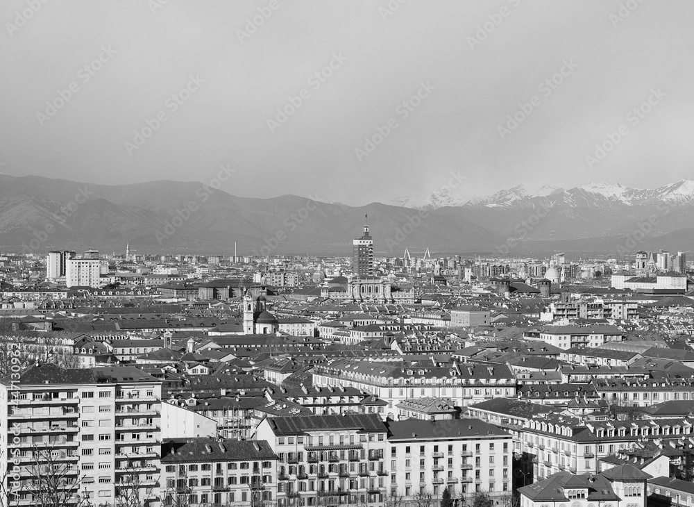 Wall mural aerial view of turin in black and white