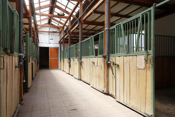 Cleared empty stall in the stable keeping sport horses