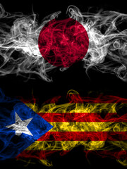Smoke flags of Japan, Japanese and Catalonia, Catalan, Catalonian, Spain
