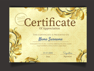 Luxury Certificate of appreciation template with vintage gold border.