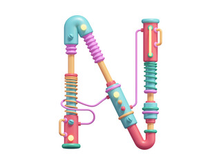 Cyber toy font. Plastic, neon light. Letter N.