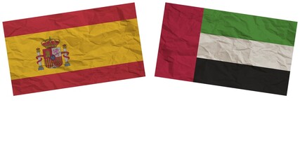 United Arap Emirates and Spain Flags Together Paper Texture Effect Illustration