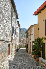Maenza, Italy, July 24, 2021. A street in the historic center of a medieval town in the Lazio region.