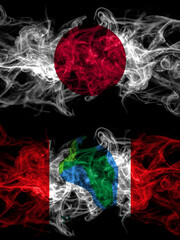 Smoke flags of Japan, Japanese and United States of America, America, US, USA, American, Cumberland Head, New York