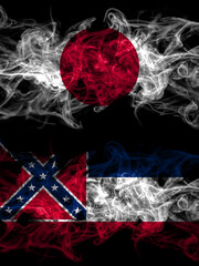 Smoke flags of Japan, Japanese and United States of America, America, US, USA, American, Mississippi