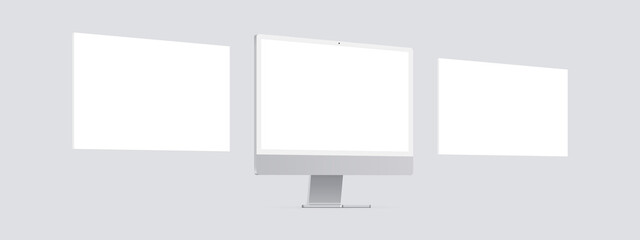 Computer Monitor Mockup With Blank Web Screens, Side Perspective View. Vector Illustration - obrazy, fototapety, plakaty
