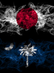 Smoke flags of Japan, Japanese and United States of America, America, US, USA, American, South Carolina