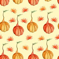 halloween pumpkins watercolor patern. Template for decorating designs and illustrations.
