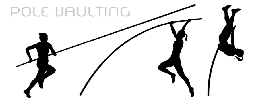 pole vaulting silhouette woman vector