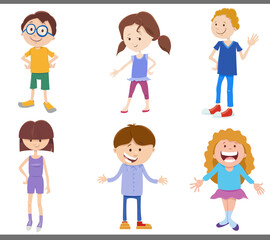 cartoon happy kids and teens comic characters set