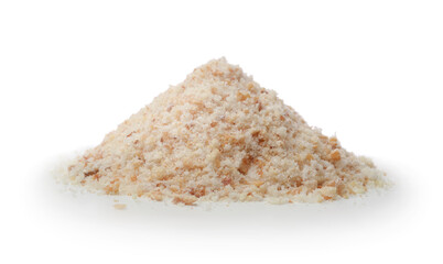 Bread crumbs isolated on white.