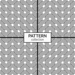 Set of four abstract seamless. Seamless braided patterns, wavy lines. Endless striped textures with winding elements. Vector geometric monochrome backgrounds.