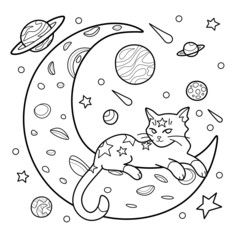 Coloring antistress page for adults 
and children. Space cat.