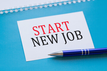 white sheet written with START NEW JOB on blu background.