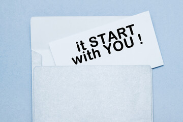 text IT START WITH YOU. envelope, A LEAFLET WITH WRITTEN TEXT.text time to plan