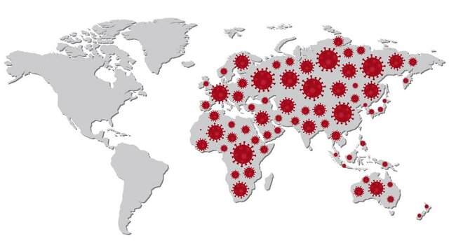 Graphic animation - COVID-19 coronavirus pandemic spread around the world map