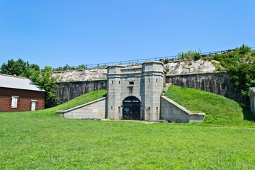 Gates of the Battery Potter of the defunct coastal artillery base at Fort Hancock