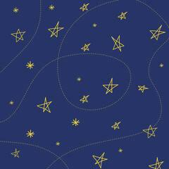 Seamless simple space pattern, hand drawn stars, vector illustration
