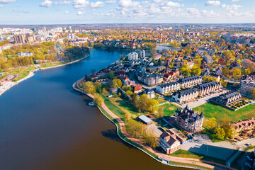 Obraz premium Aerial view city Kaliningrad Russia summer sunny day park lake