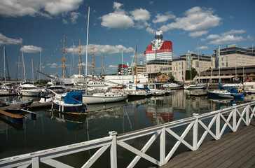 Fototapeta premium Boats and yachts at the city pier