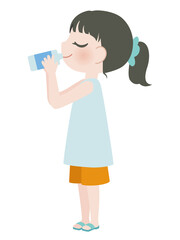 ペットボトルの水を飲む女の子