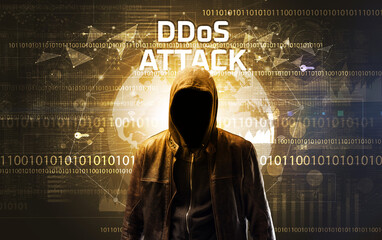 Faceless hacker at work, security concept