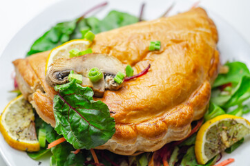 Steak and ale pasty, British steak with ale, potato and leek, wrapped in puff pastry